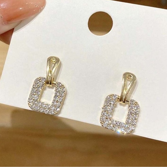 Cubic Zirconia Gold Square Earrings - Picture 6 of 8